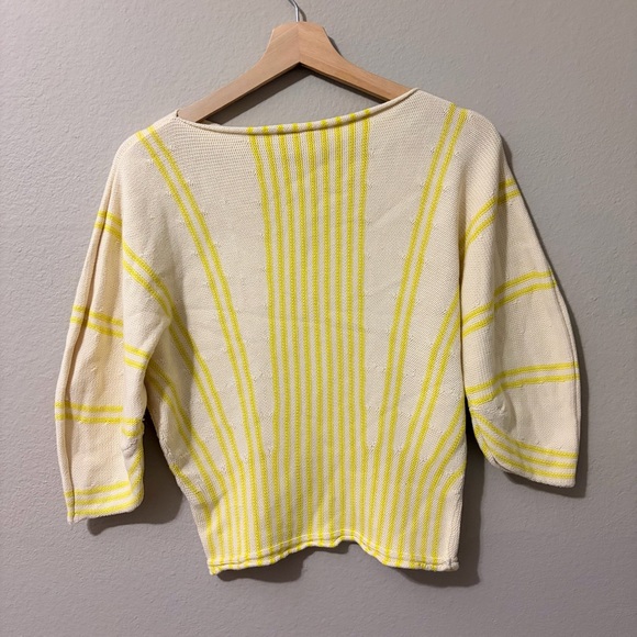 Anthropologie Moth Knit Striped Sweater Size XS Dolman Sleeve‎ Boat Neck Yellow - Picture 2 of 6